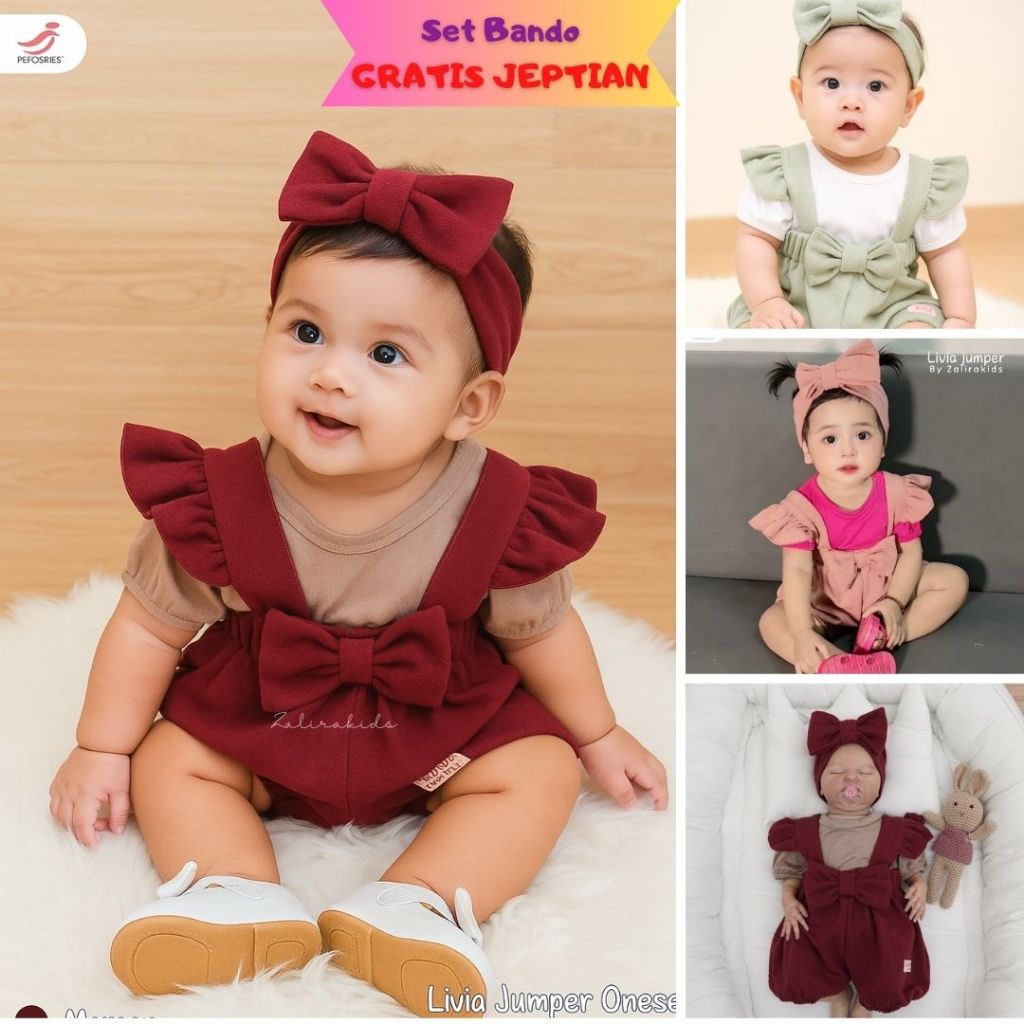 Baju Bayi Perempuan Lucu Imut | Livia Jumper Oneset Newborn – 12 Bulan | Outfit Bayi Cantik