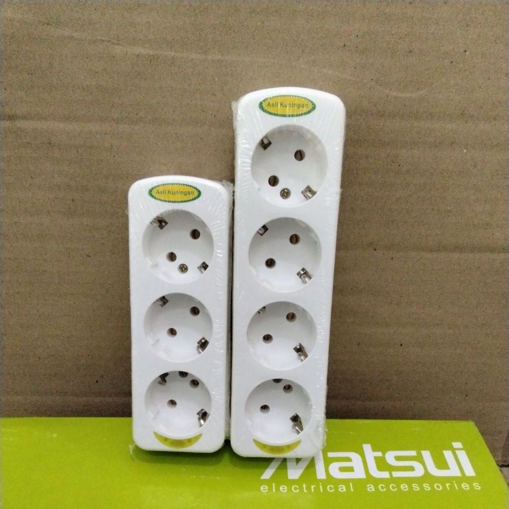 Stop Kontak 3 4  Lubang Matsui Colokan 3&4 Lubang Tanpa Kabel Kuningan Matsui