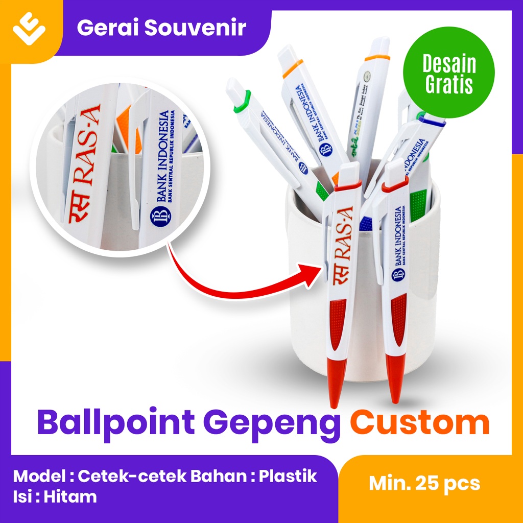 

Ballpoint bolpen pulpen pena Gepeng Custom Logo Nama Souvenir Acara Kantor Seminar Premium