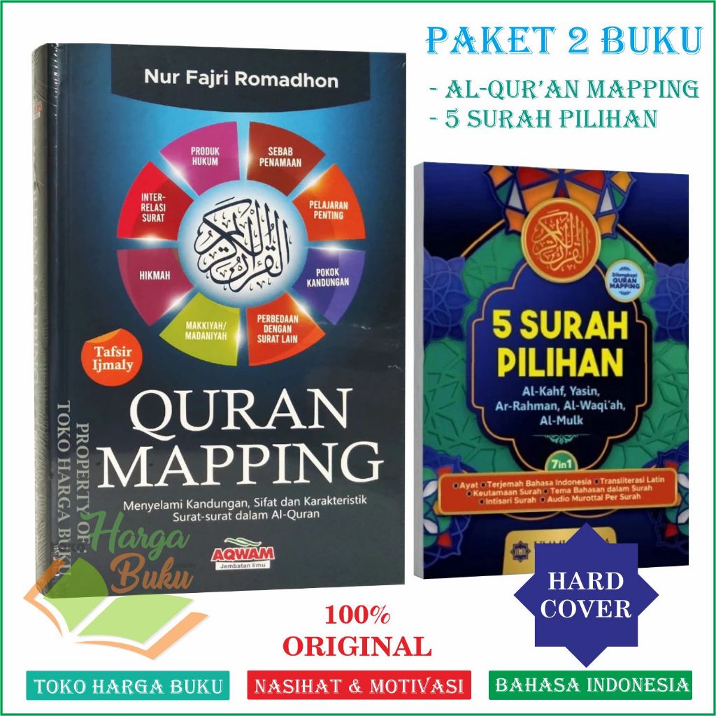 Foto Paket 2 Buku Al-Quran Mapping dan 5 Surah Pilihan Surat Pilhan Mulk Yasin Waqiah Kahfi Rahman AQWAM