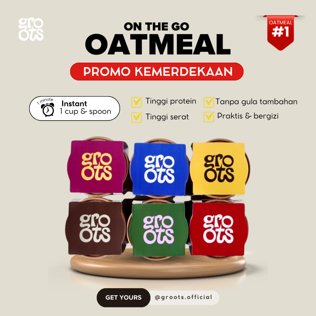 

PROMO KEMERDEKAAN - Groots On-The-Go Oatmeal (Instant Oatmeal Cup) High Protein | High Fiber I No Added Sugar