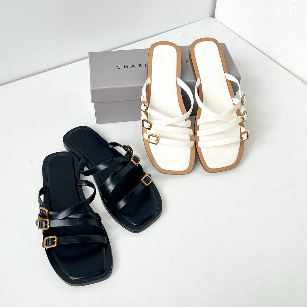 Sandal CK flat hitam putih