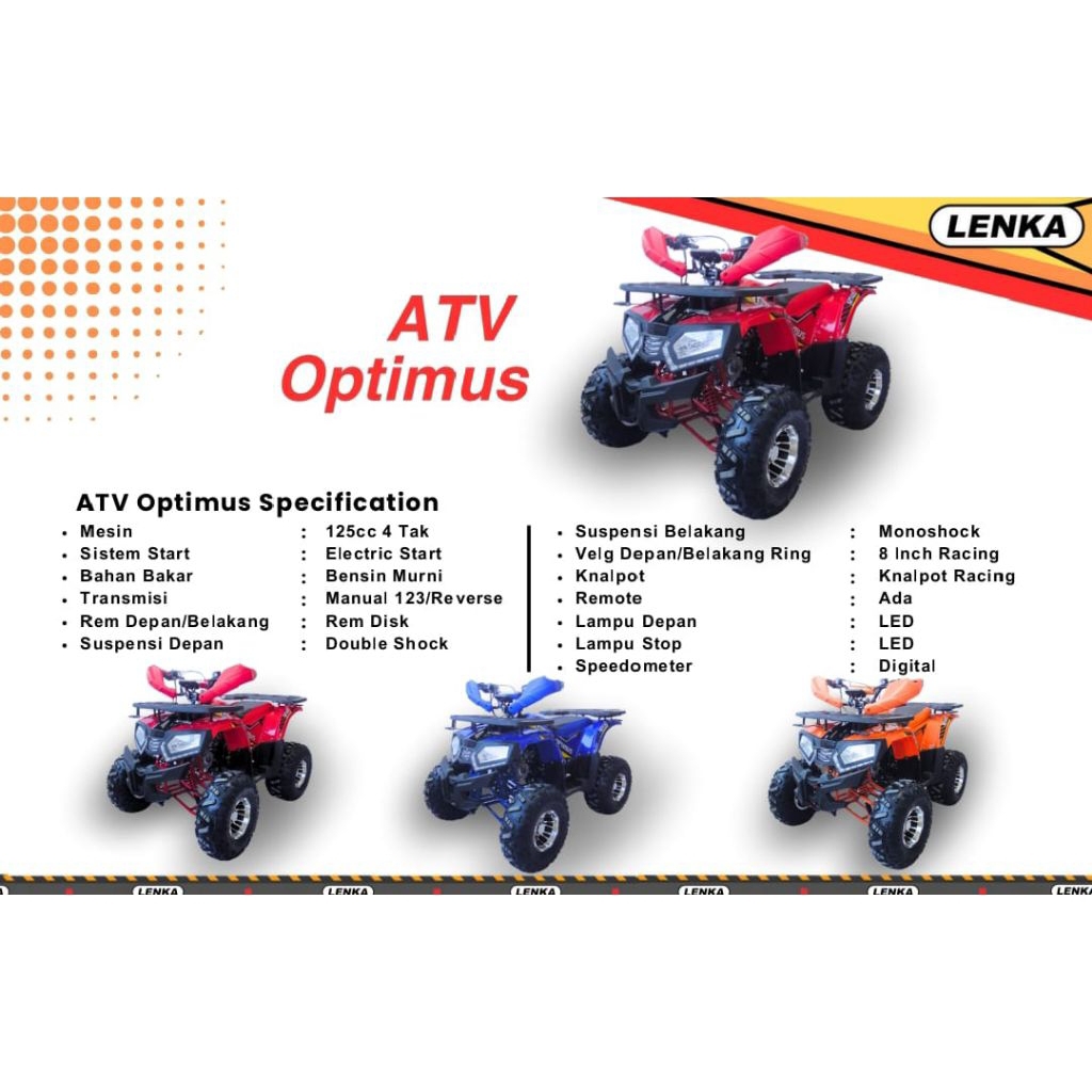 ATV  OPTIMUS 125 CC 4TAK MODEL TERBARU BASIC  MESIN HONDA (SPEEDODIGITAL)