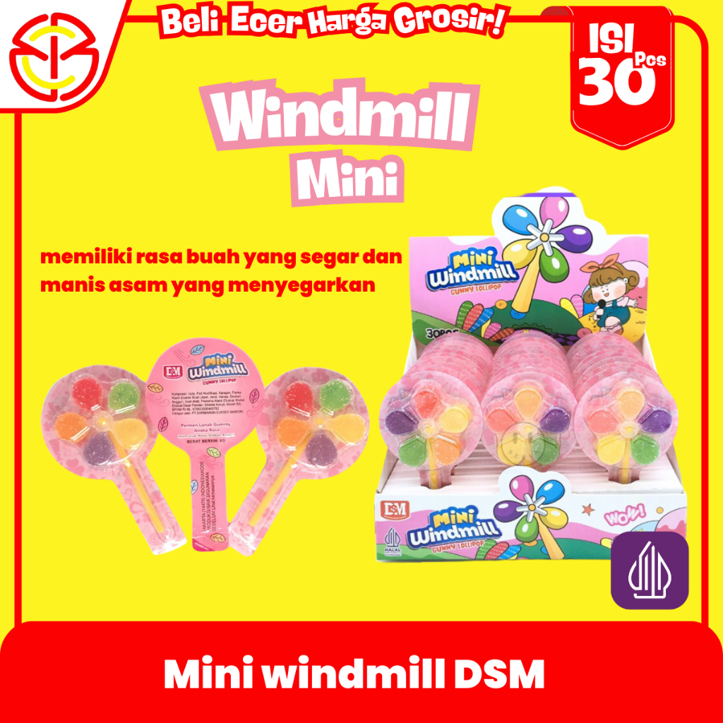 

Permen Lunak Gummy Kipas Windmill Isi 30pcs Lollipop Mini Rasa Buah Kenyal Halal Snack Anak Viral