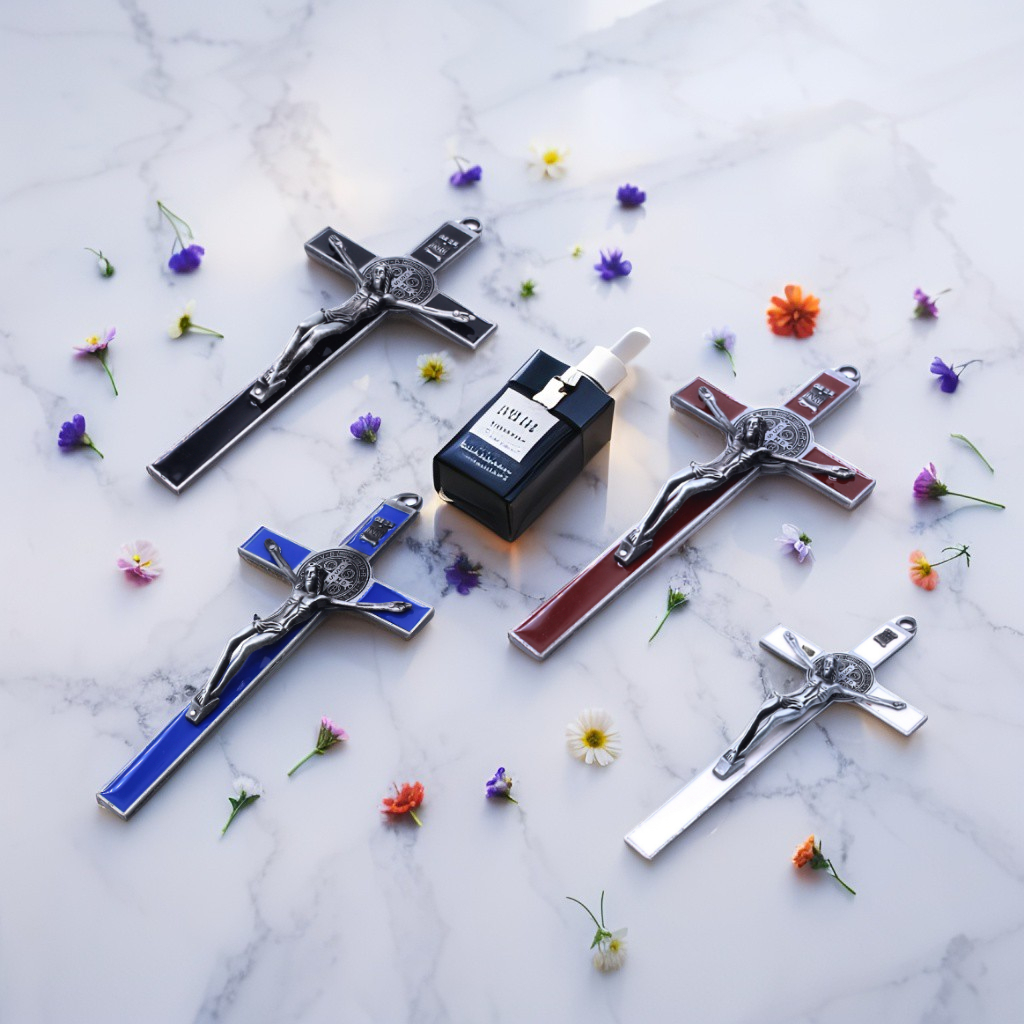 Feraristore Salib Gantung Logam Benedict 20 Cm + Kotak / Salib Dinding Katolik / Salib Gantung /