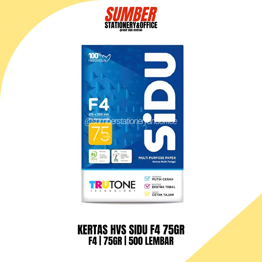 

Kertas HVS Sidu F4 75gsm – 500 Lembar – [1 Rim] (HVS-SD-F4)