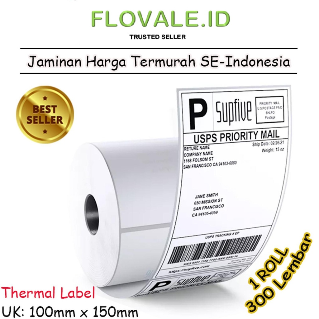 

LABEL THERMAL [100 x 150] KERTAS STICKER BARCODE 100x150 mm (300 Pcs)