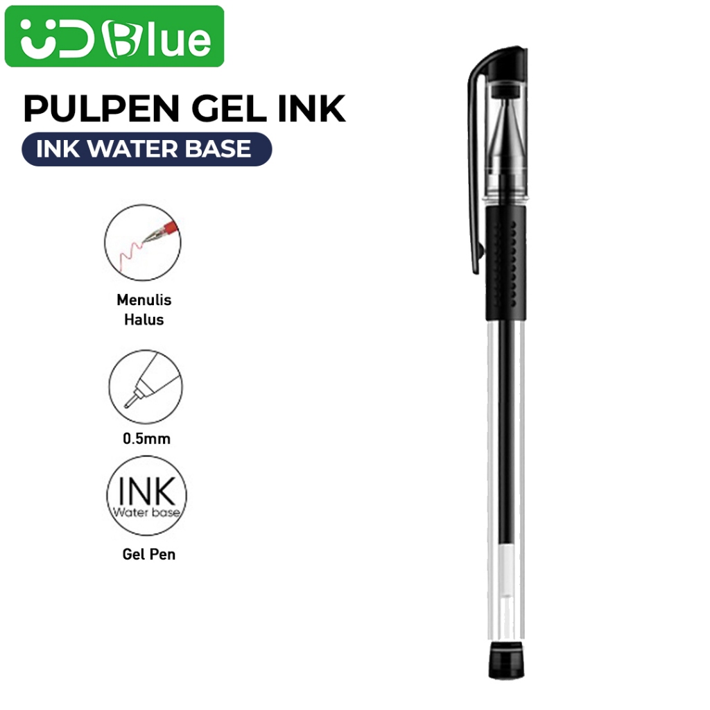 

UDBLUE Pulpen Gel Tinta Hitam Cair Pena Alat Tulis Sekolah Bolpen Warna Hitam - PT01