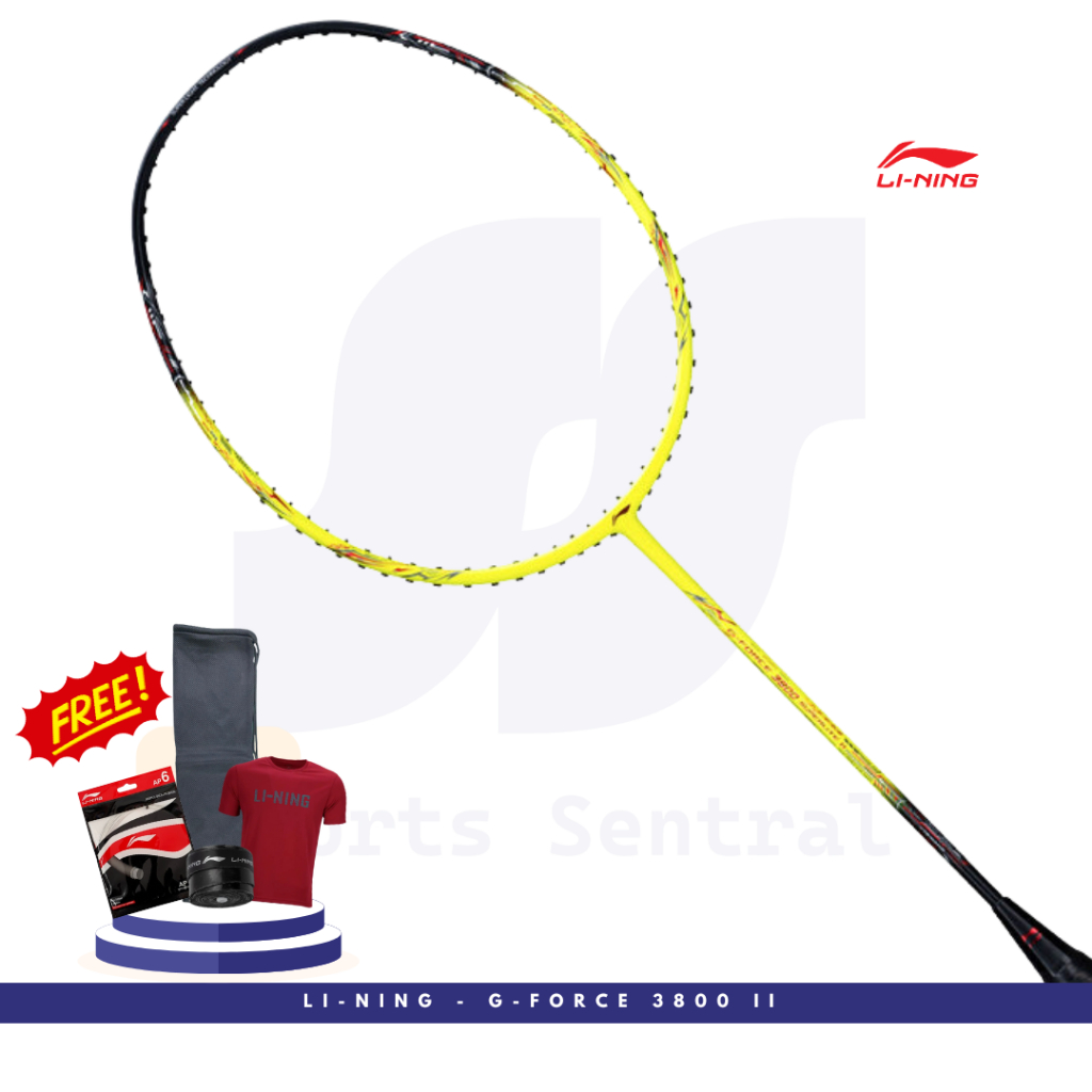 Lining Raket Badminton G-Force 3800 ii Superlite Free Cover + Senar + T-shirt Lining