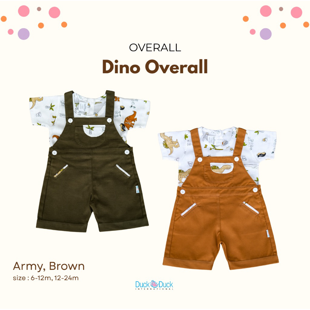 DUCK DUCK Dino Overall Baju Kodok Bayi Motif Dino Usia 6-24 Bulan
