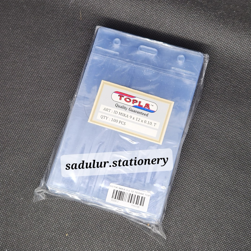 

Plastik ID card / plastik ujian / plastik name tag mika Topla ukuran 9x12cm Tegak Vertikal(1pak isi 100pcs)