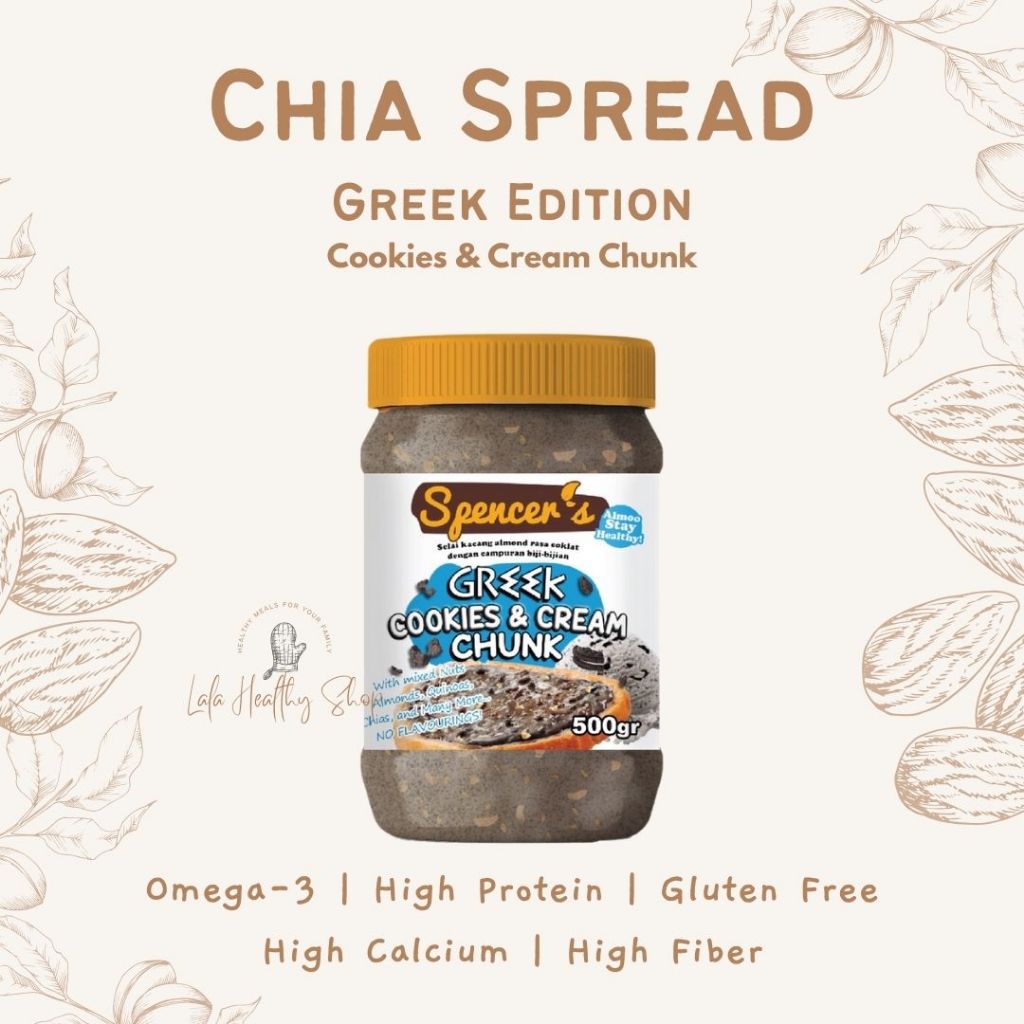 

Spencer's Chia Spread Greek Cookies & Cream (500g) | Selai Kacang Almond Coklat Crunchy Rendah Gula