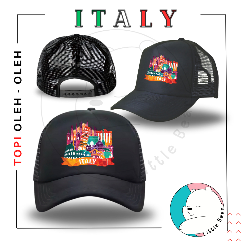 Littlebear Topi Souvenir Negara Italia/Italy - Topi Trucker Oleh Oleh Italia Type 1