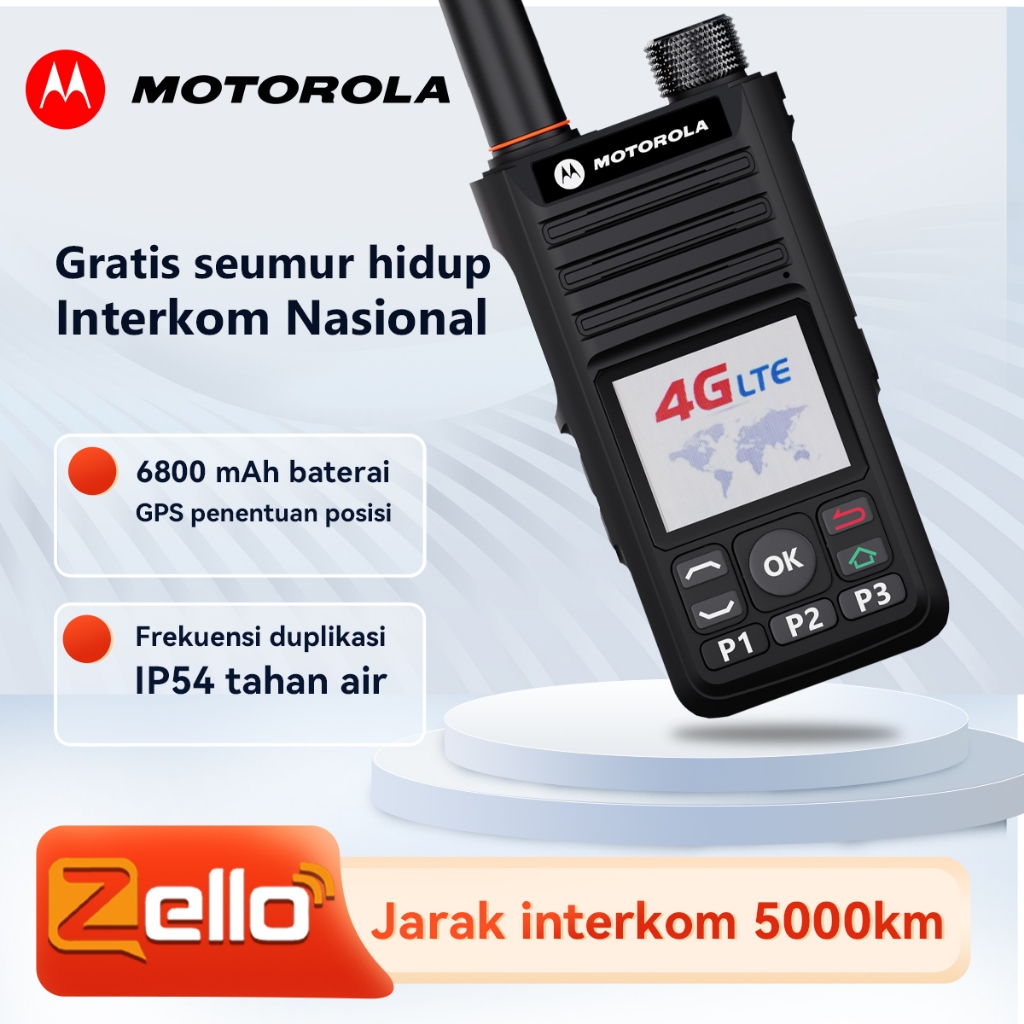HT Motorola B7 Walkie Talkie  SIM Card+Wifi, Koneksi Bluetooth/Wi-Fi/USB, Layar 2.16 Inci HD, Penyim