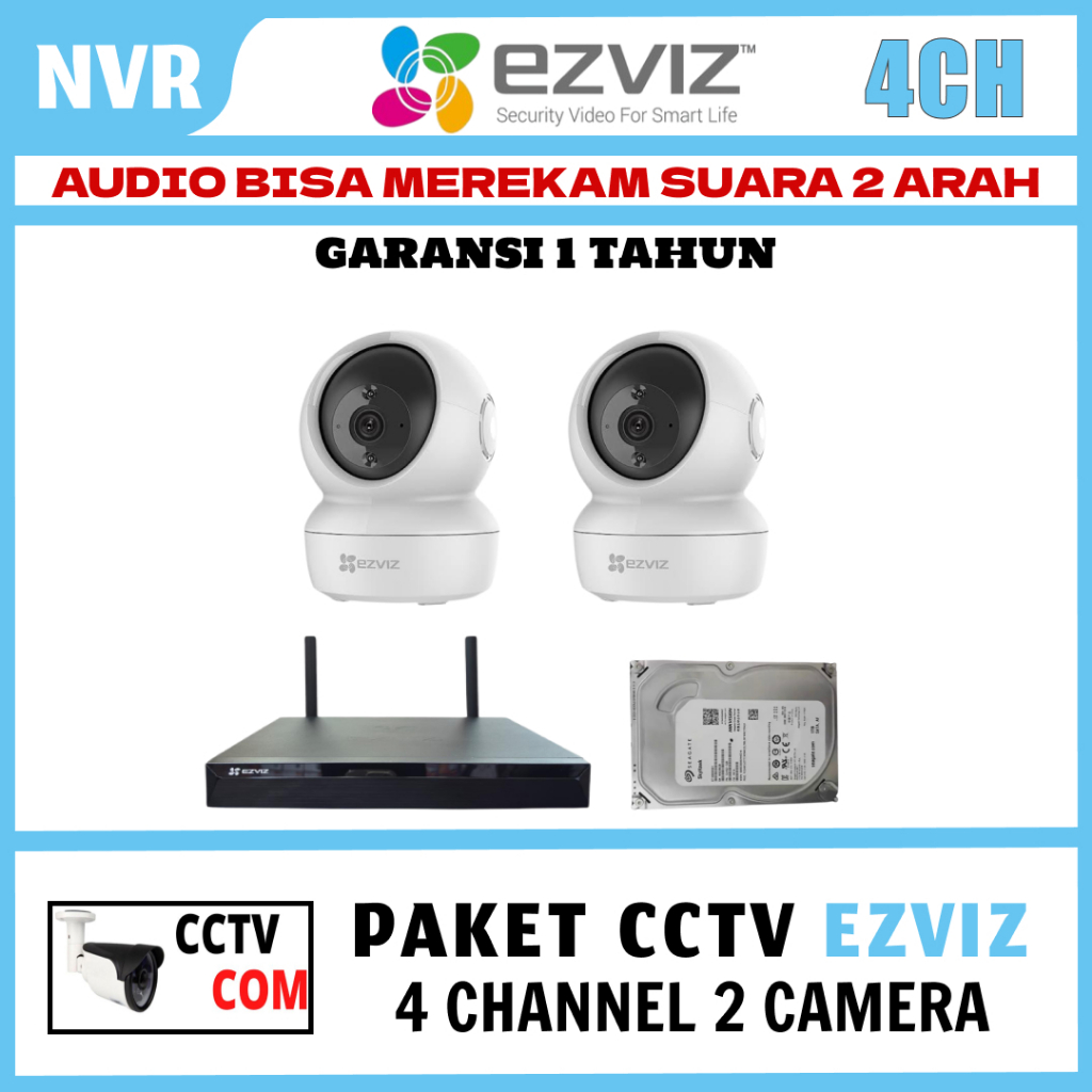 PAKET CCTV NVR WIRELESS EZVIZ 4 CHANNEL 2 CAMERA KOMPLIT TINGGAL PASANG