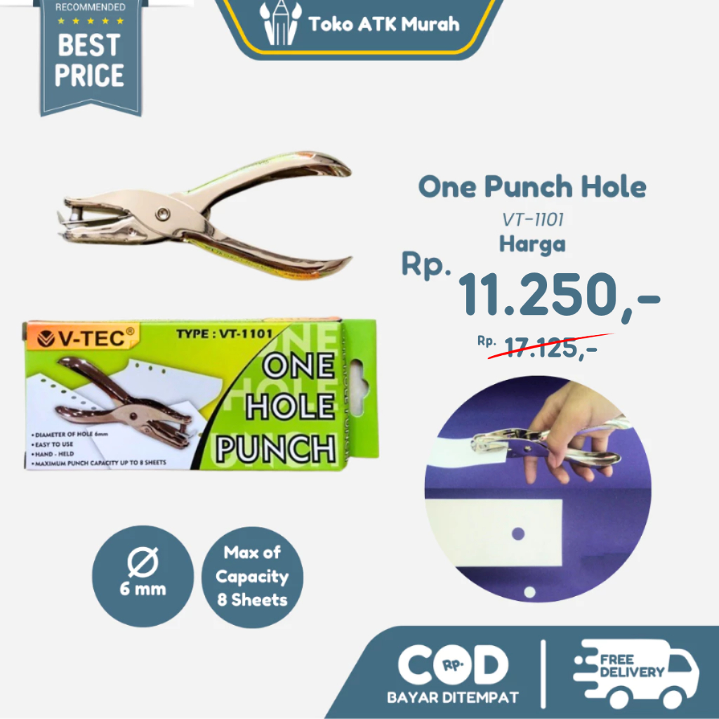 

Perforator 1 Lubang - Pembolong Kertas 1 Lobang - V-Tec VT-1101