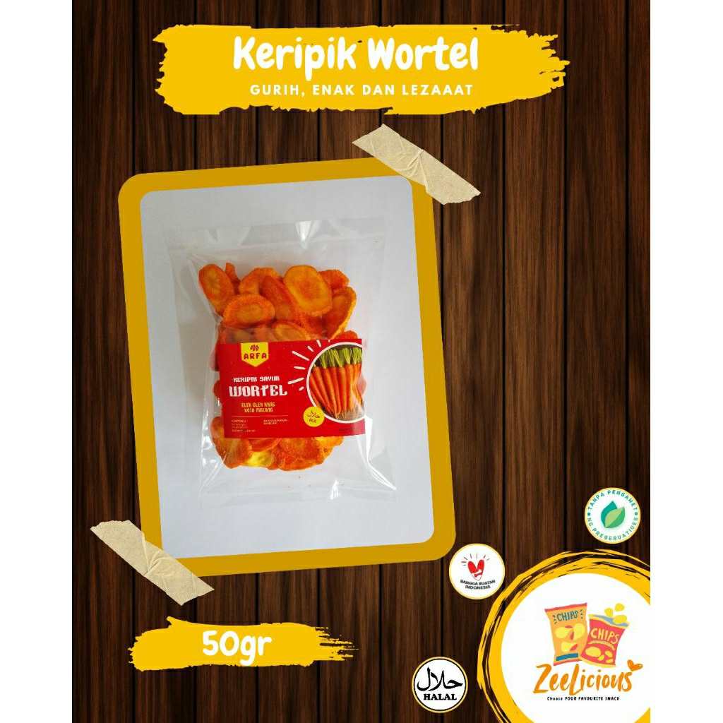 [Oleh-oleh khas Malang-Batu] Keripik Sayur Wortel Kemasan Plastik || Carrot Chips ARFA Berat 50gr - 