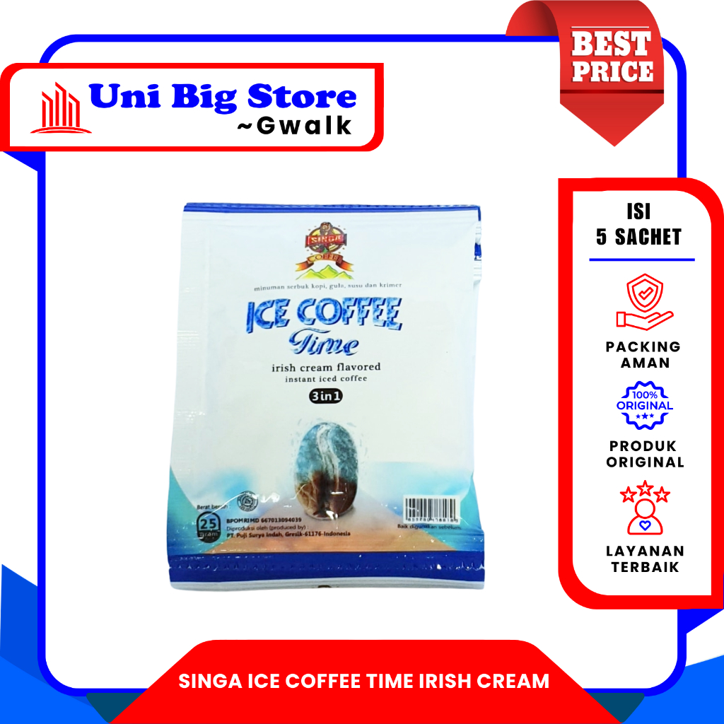 

KOPI SINGA ICE COFFEE TIME FREEZE RASA IRISH CREAM INSTAN SACHET - isi 5 sachet x 25 gr