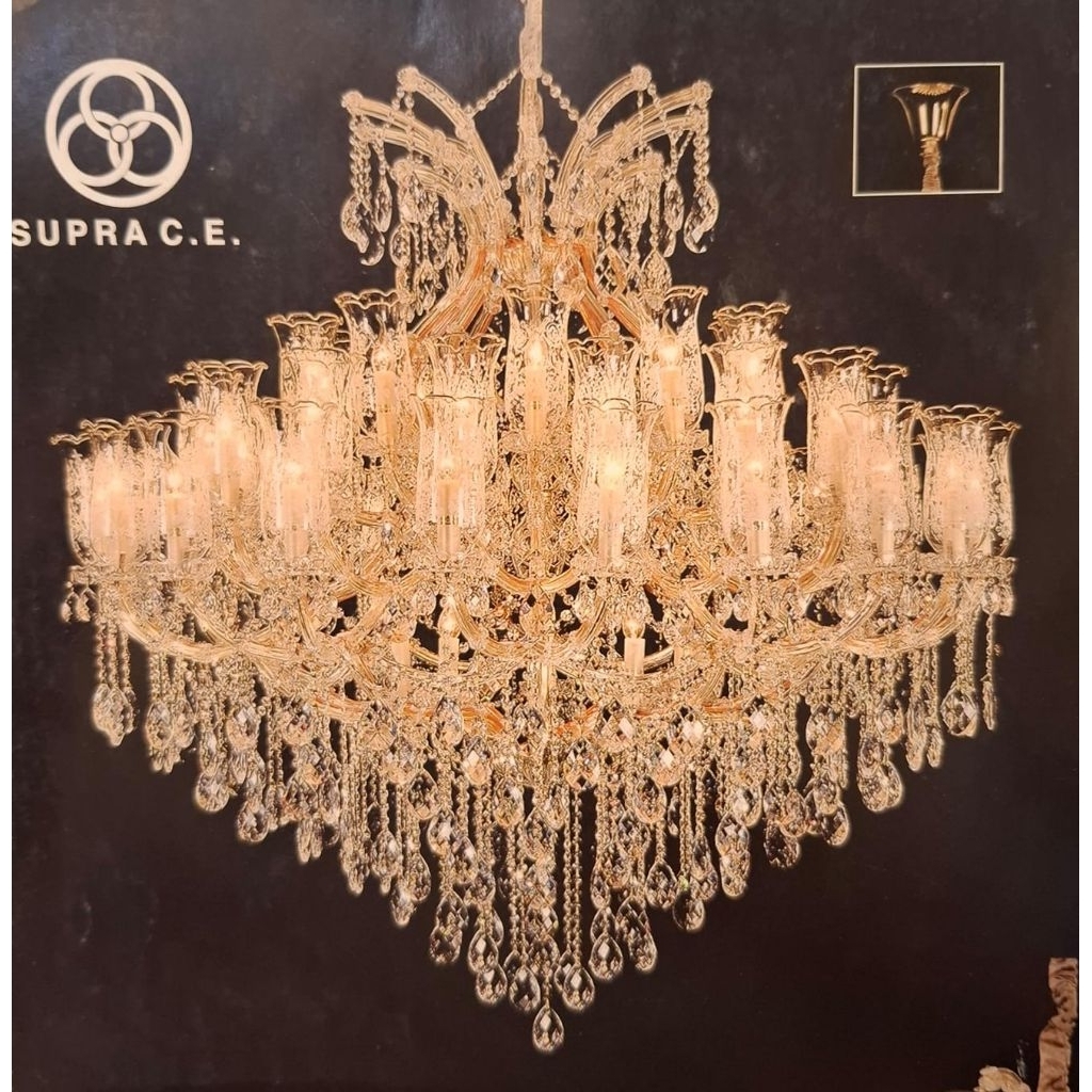 Lampu Gantung Hias Kristal Klasik Lilin Ceko Semprong 50 Lampu Gold & Silver