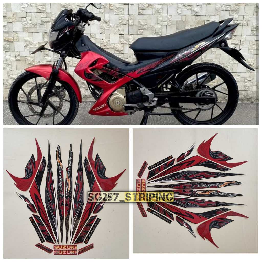 Striping Stiker Motor Suzuki Satria Fu F150 2010 Barong Hitam Merah Standar Berkualitas