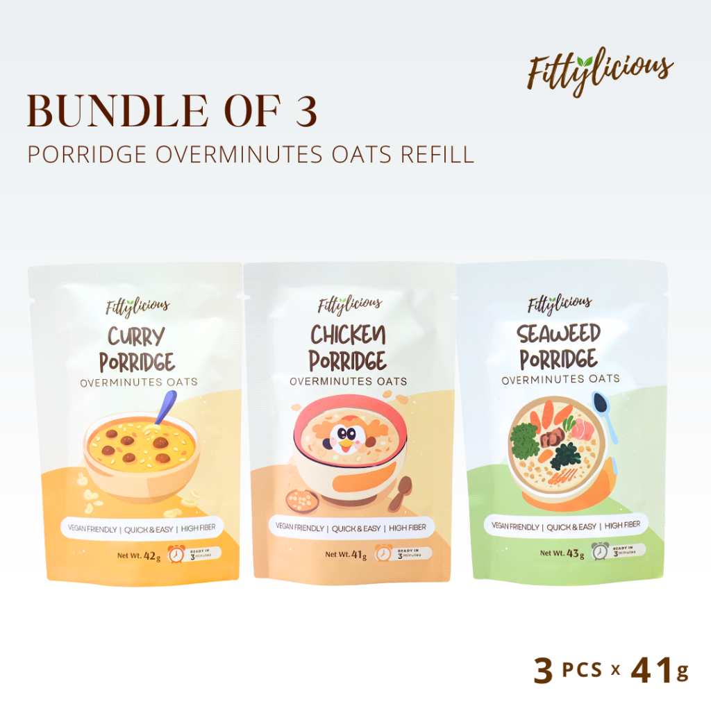 

Fittylicious Bundling 3 Porridge Overminutes Oats Savory Refill / Chicken / Curry / Seaweed / Oats / Oatmeal