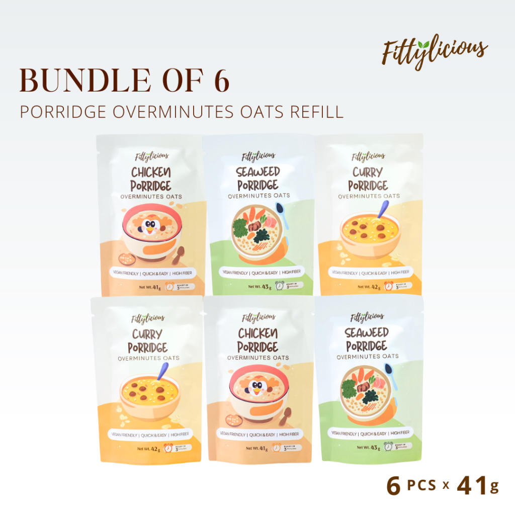 

Fittylicious Bundling 6 Porridge Overminutes Oats Savory Refill / Chicken / Curry / Seaweed / Oats / Oatmeal