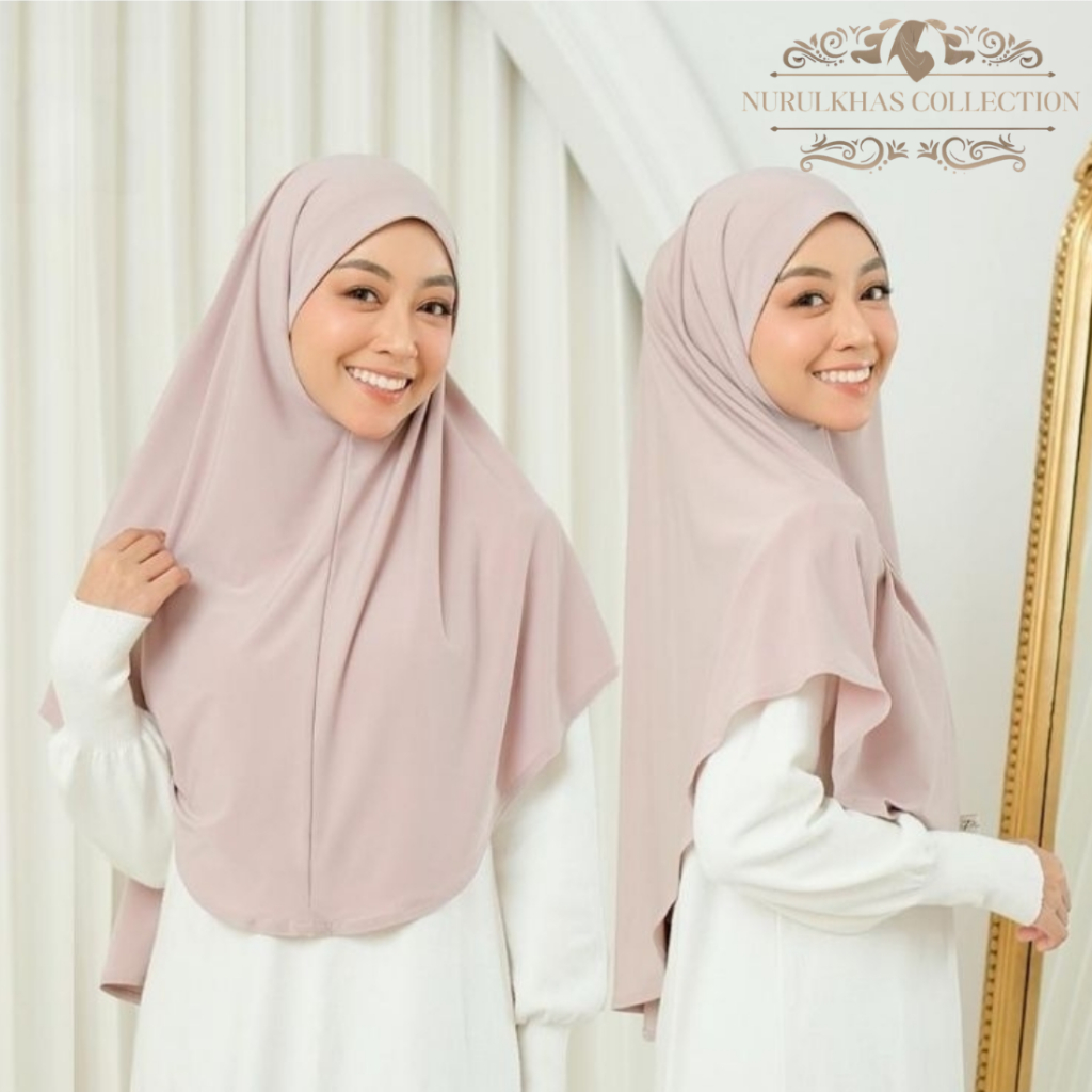 Nurulkhas - Hijab Bergo Instan Malaysia Jersey Premium Motif Terbaru Jilbab Non Pet Jumbo Size L