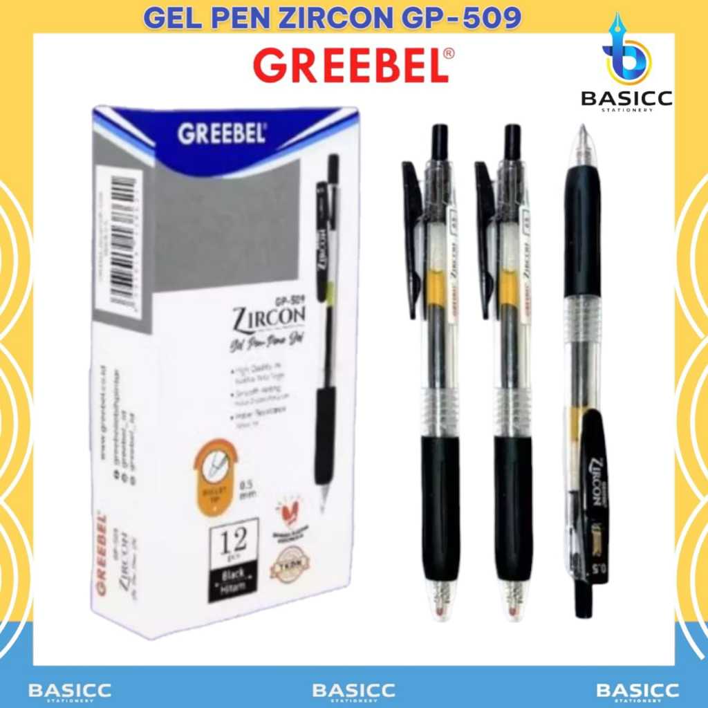 

Greebel Ballpen Pulpen Gel Pen 0.5 mm GP - 509 Zircon Hitam | @1Pcs