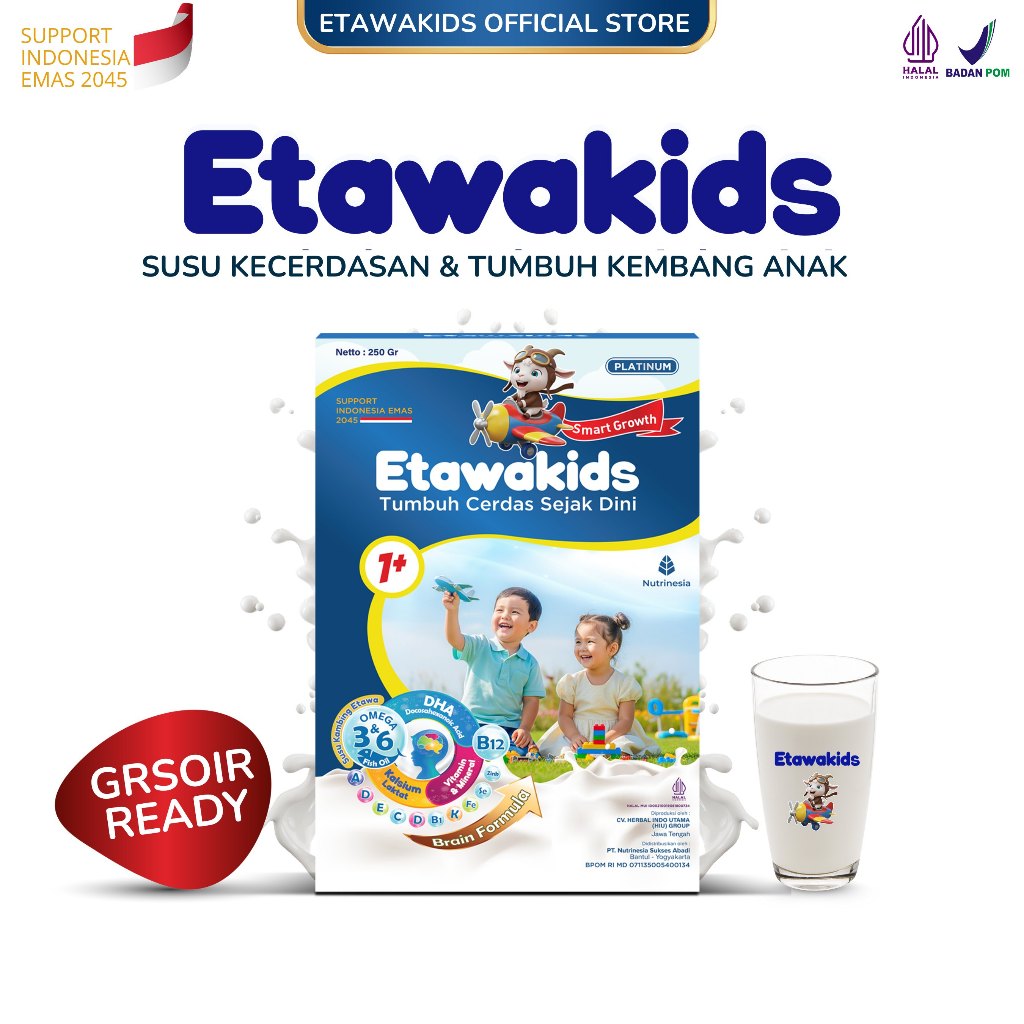 

Etawakids Platinum Susu Etawa Bernutrisi DHA, Omega 3, 6 untuk Anak dengan Fish Oil, Whey Protein & Vitamin 1 Box