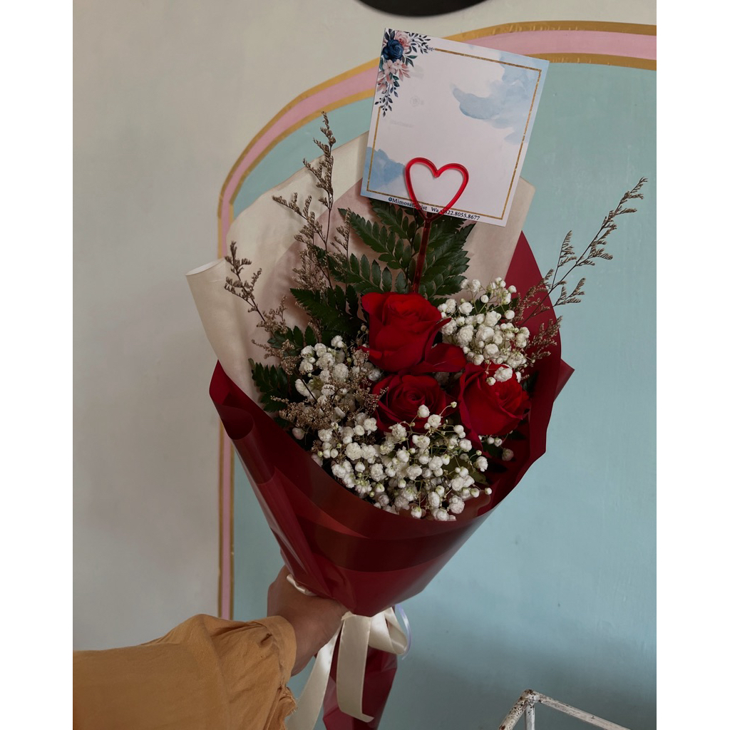 Buket bunga segar / buket bunga mawar / mawar merah