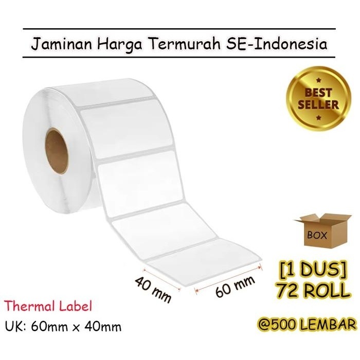 

LABEL THERMAL [60 x 40] KERTAS STIKER BARCODE 60x40 mm (500 Pcs) - BOX