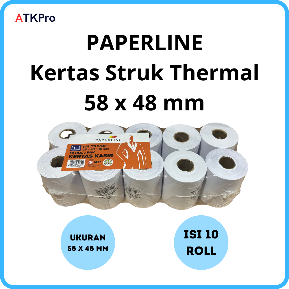

PAPERLINE Kertas Struk Thermal 58 x 48 mm 10 ROLL STRUK KASIR TERMAL EDC 58MM THERMAL PRINTER