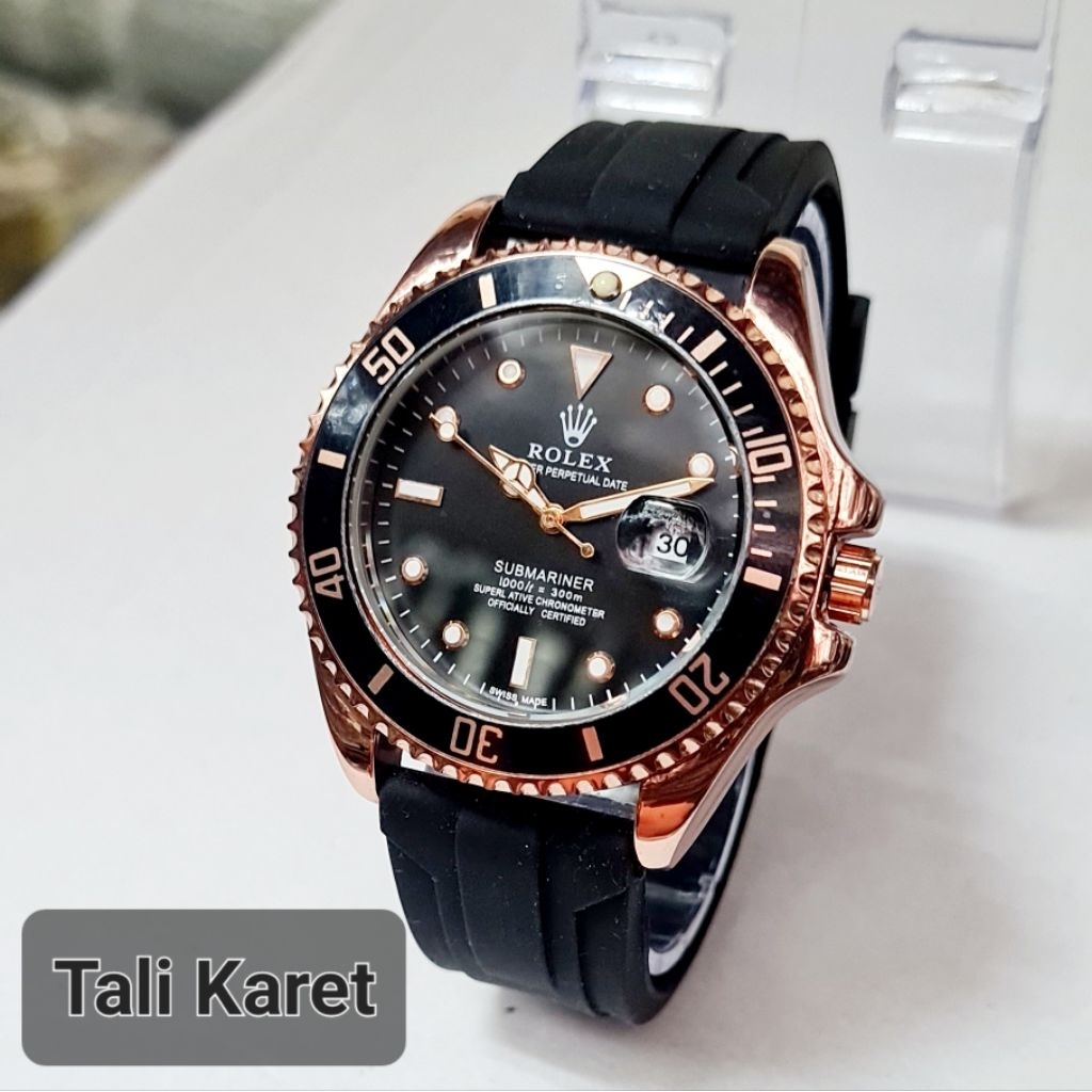 Promo Jam Tangan Pria Rolex Submerine Tanggal Aktif Tali Karet