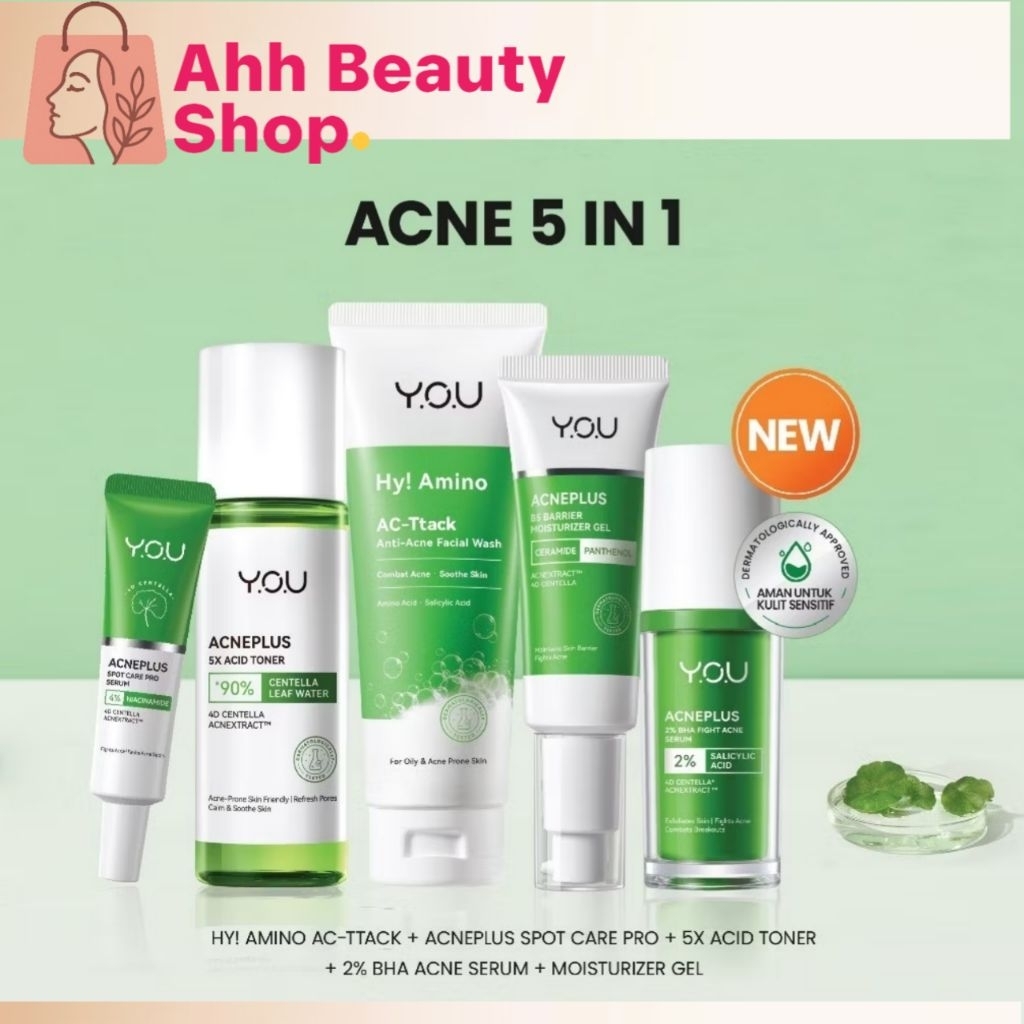 YOU AcnePlus 5in1 Bundle with Niacinamide Centella AHA Paket Acne Atasi Jerawat  Paket Skincare