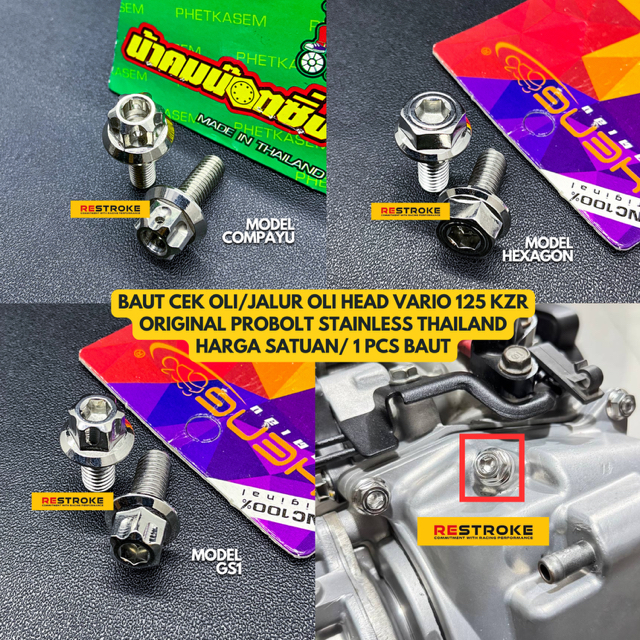BAUT CEK OLI JALUR OLI HEAD VARIO 125 KZR ORIGINAL HENG COMPAYU PROBOLT STAINLESS THAILAND