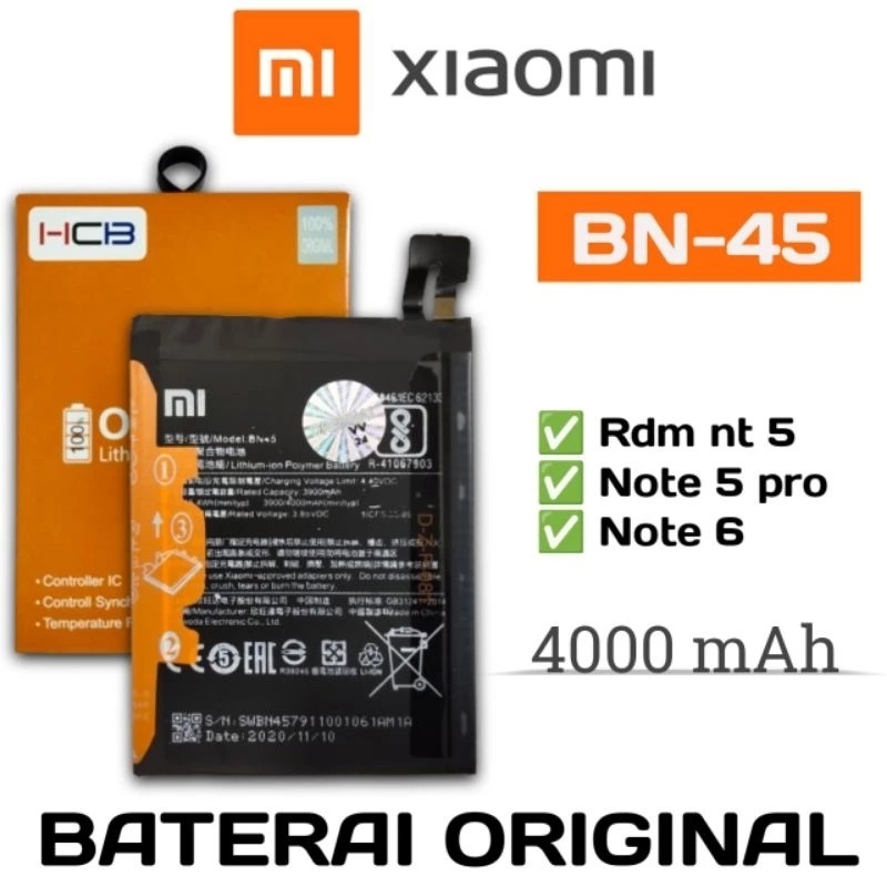 Baterai Battery Xiaomi BN45 BN 45 Redmi Note 5 / Note 5 Pro / Note 6 Batre Batrai Baterai Ori 100%