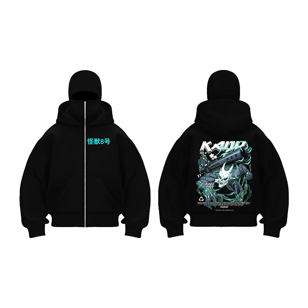 Hoodie Zipper Balaclava Anime Kaiju No.8 Action Poster | Sweater Oversize Unisex Streetwear