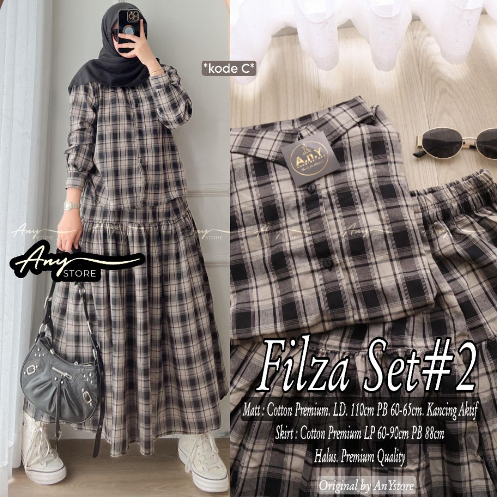 FILZA SET 2 BY ANY//SET ROK WANITA KEKINIAN BESTSELLER//SET OOTD//TERBARU//SETELAN MOTIF KOTAK//BY A