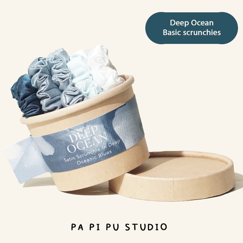 Papipu Studio Scrunchies satin Ikat rambut Deep Ocean Series