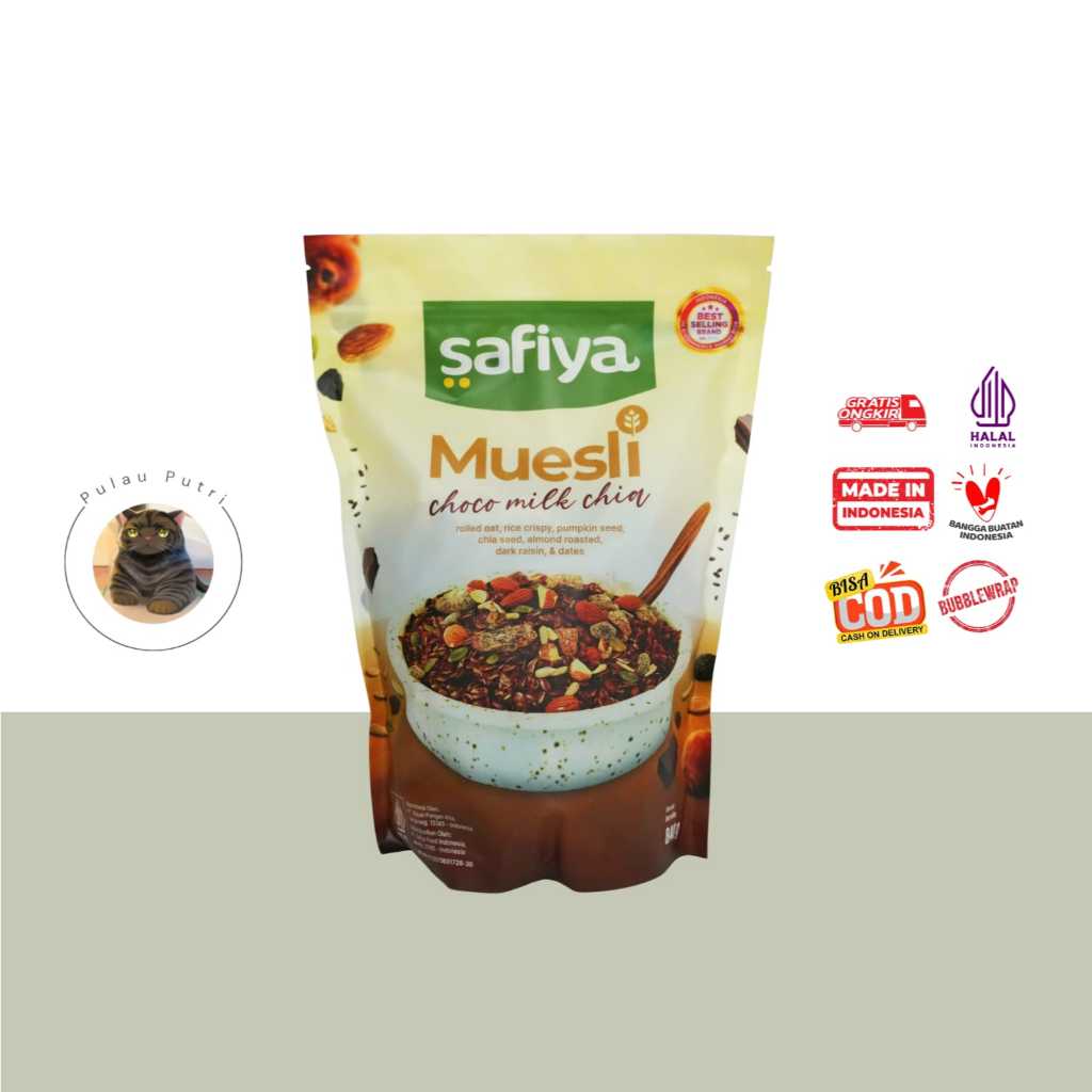 

Safiya Muesli Choco Milk Chia 840 Gram With Oatmeal Cereal dengan buah kering, kacang-kacangan dan and chiaseed Diet Premium