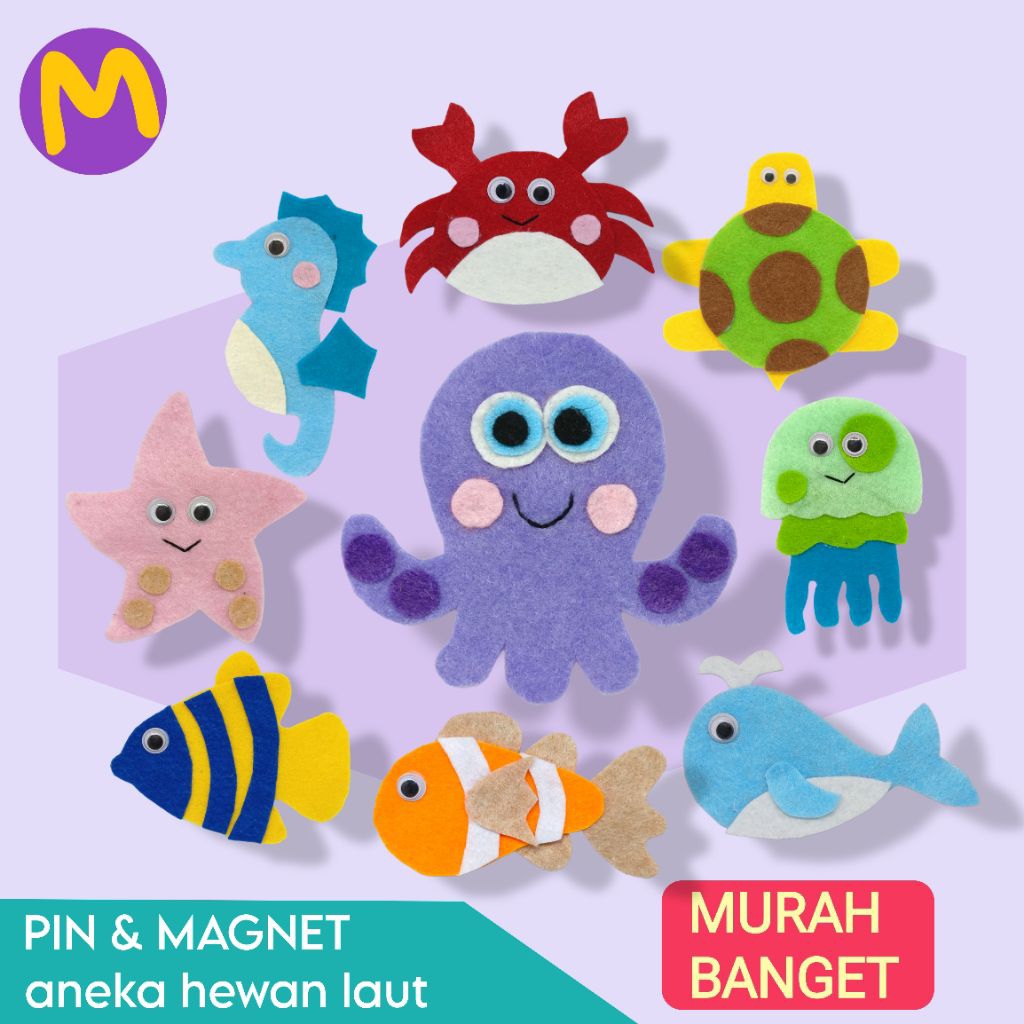 Magnet / Tempelan kulkas & Pin bros flanel aneka karakter / hewan / hewan laut