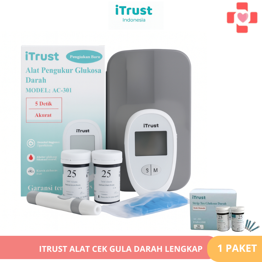 Alat Tes Gula Darah Digital iTrust AC-301 Paket Lengkap Cek Gula Darah Otomatis Include 50 Strip Tes