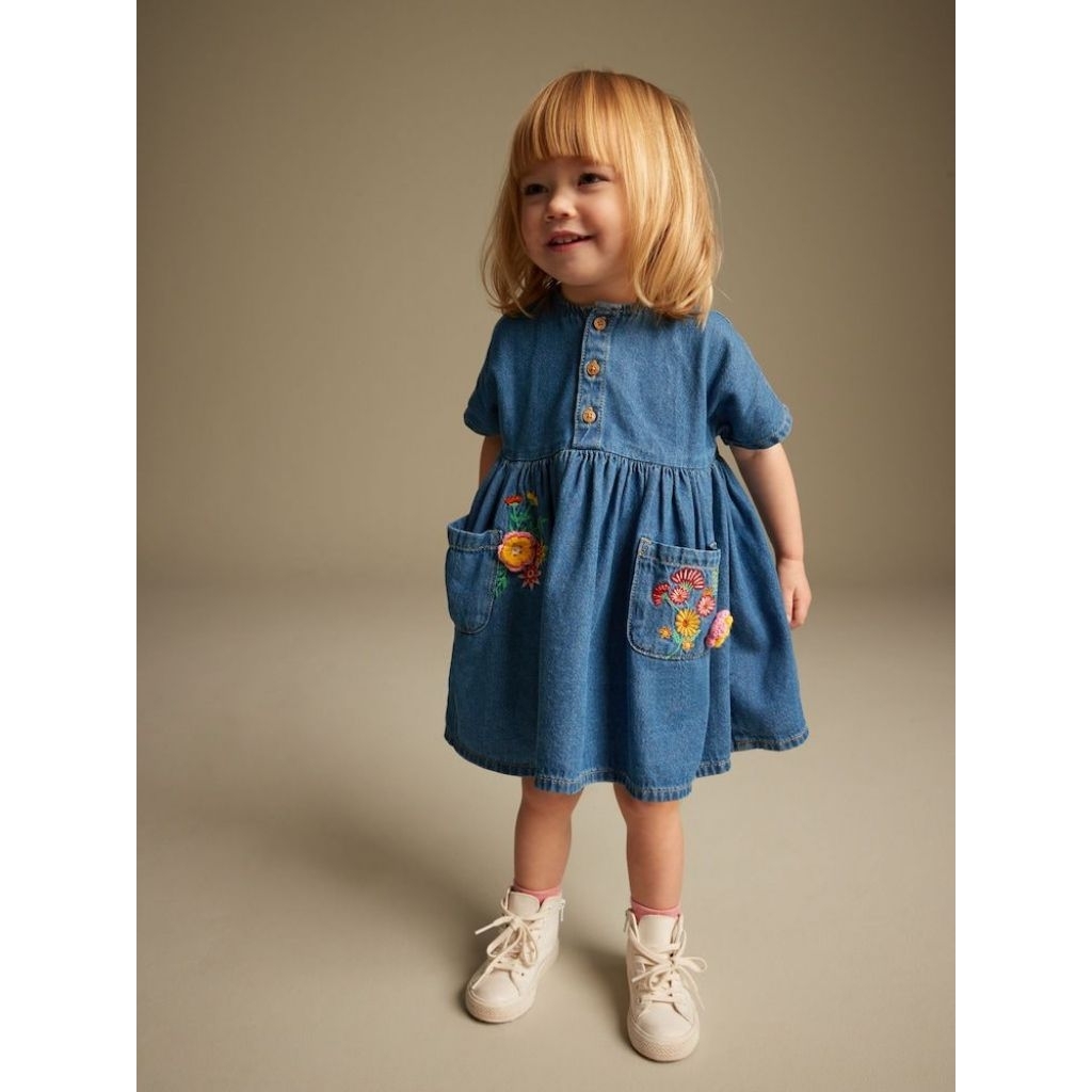 Next Denim Dress Blue Embroidered