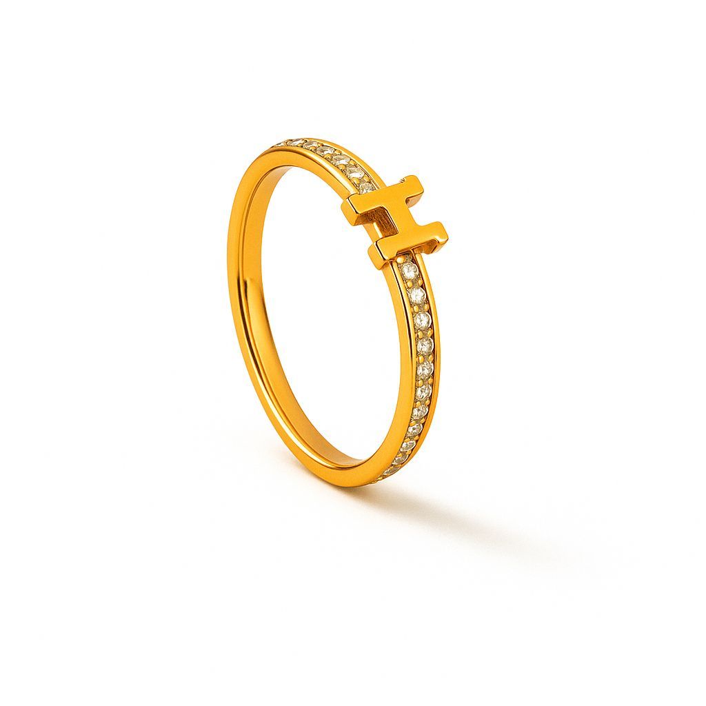 C144 Cincin Titanium Premium Wanita Lapis Emas 18 KGP