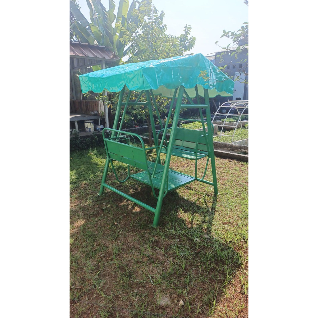 ayunan besi pakai tenda mainan anak outdoor bangku duduk luas 80cm