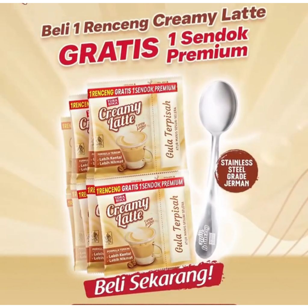 

Torabika Cremy Latte 1renceng 10sachet Gratis sendok Premium isi