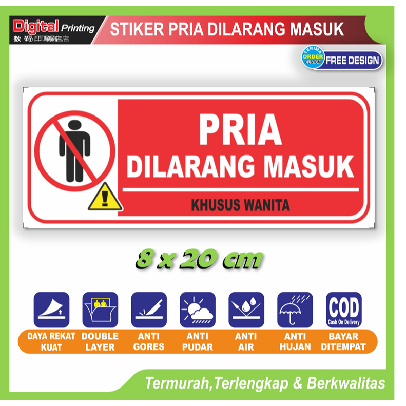 

Stiker tulisan pria dilarang masuk khusus wanita sticker peringatan akses terbatas ruang khusus