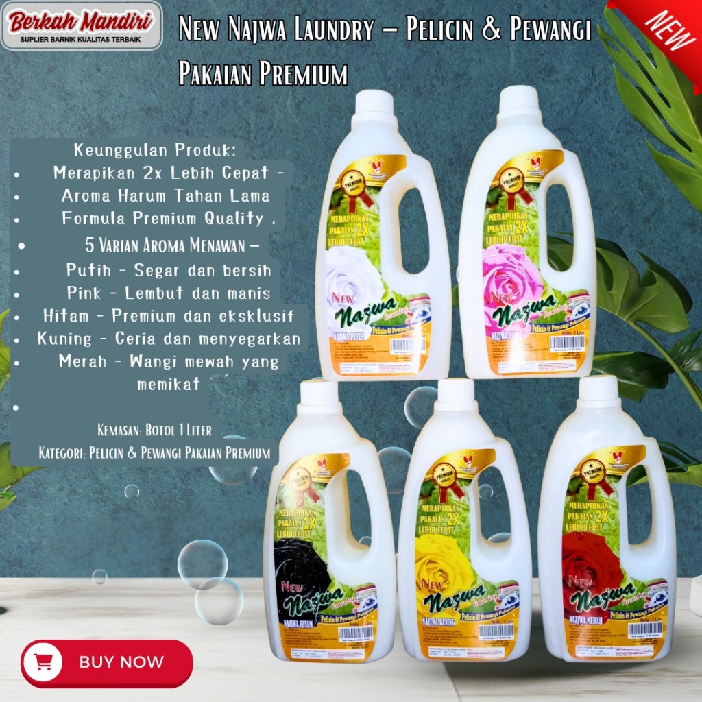 Pewangi Laundry Pelicin Setrika Pakaian Najwa 1 liter kemasan botol promo