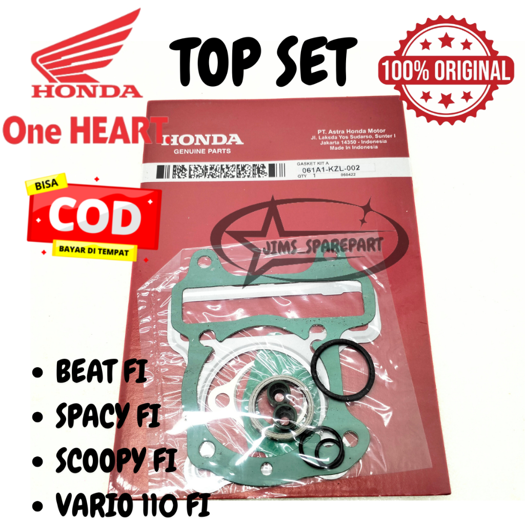TOP SET TOPSET HONDA KZL BEAT SPACY SCOOPY VARIO 110 FI PAKING GASKET KUALITAS ASLI ORI AHM HGP PACK