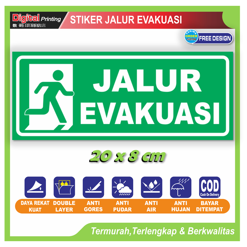 

Stiker tulisan jalur evakuasi arah keselamatan darurat sticker rambu K3 pintu dinding kantor